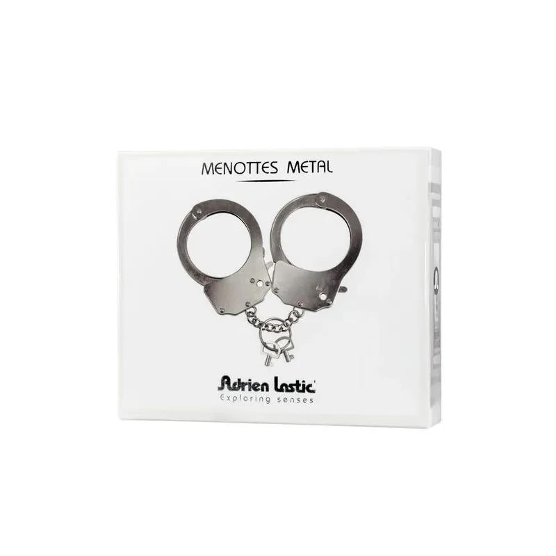 Black metal handcuffs soft lining ADRIEN LASTIC BDSM with chain