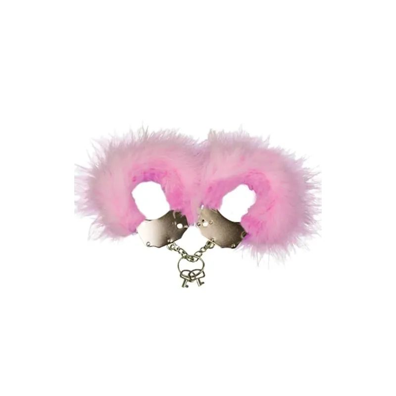 Menottes en métal rose avec plumes douces - Adrien Lastic, chaîne solide et clés de sécurité.
