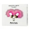 Pink metal handcuffs with soft feathers by Adrien Lastic, strong chain and safety lock with keys.