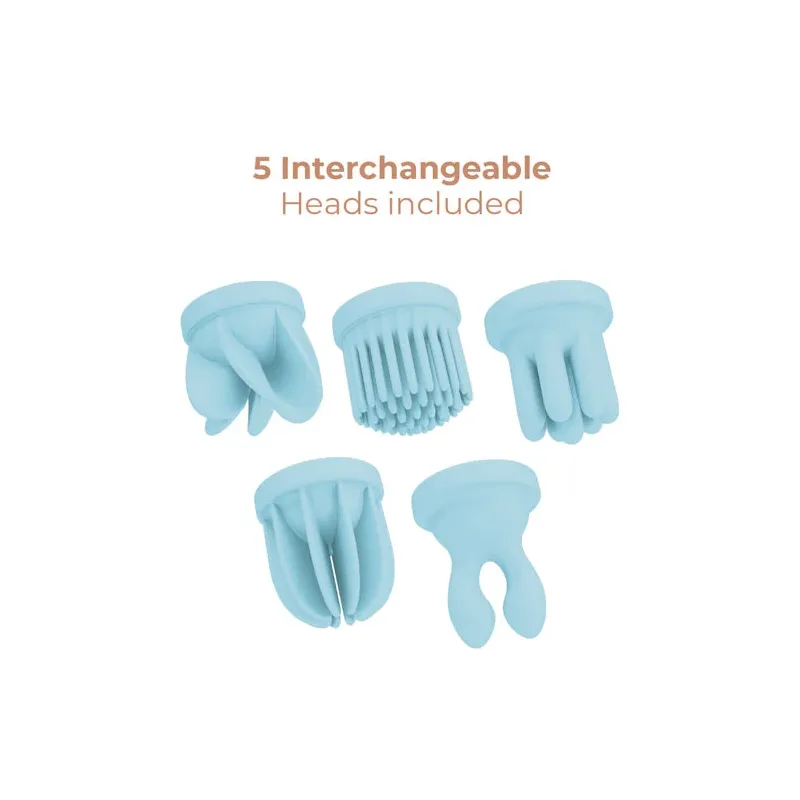 Stimolatore clitorideo rotante Adrien Lastic Caress blu con 5 teste intercambiabili in silicone