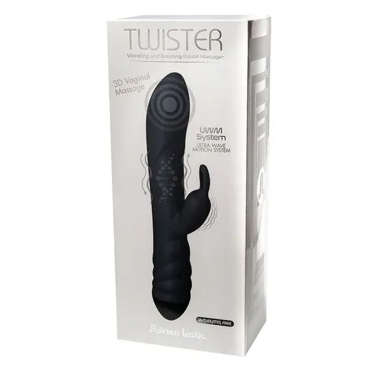 Black 3-in-1 rotating rabbit vibrator Adrien Lastic with clitoral and G-spot stimulation