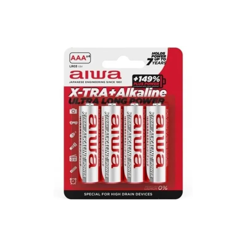 Pack de 4 piles alcalines AAA AIWA longue durée en blister