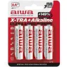Confezione da 4 pile alcaline AA LR6 AIWA, ideali per dispositivi elettronici di uso quotidiano.