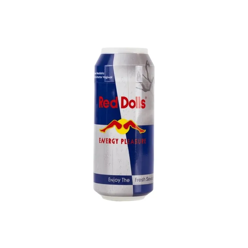 ALIVE can masturbator red, front view of discreet energy drink design