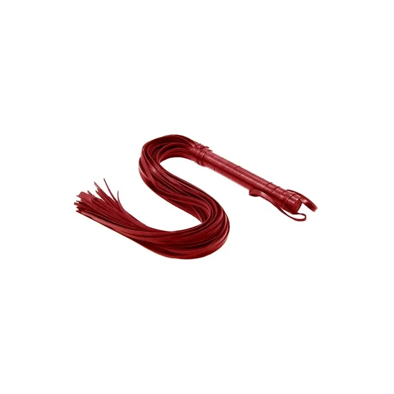Látigo BDSM rojo ALIVE 69 cm – vista general impermeable IPX8" }, { "fr": "Manche ergonomique du fouet BDSM rouge ALIVE – détail