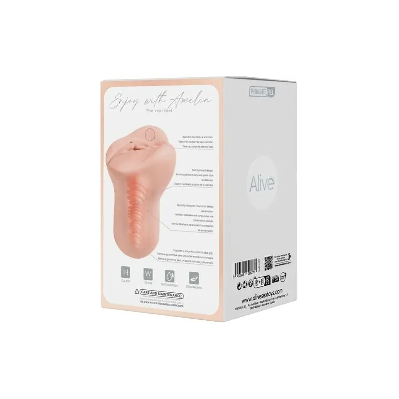 ALIVE Flex Vaginal Male Masturbator Size M – Front view flesh-colored soft TPE