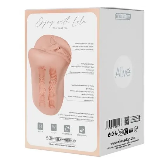 Realistic flexible masturbator ALIVE vaginal shape flesh color size M overall view