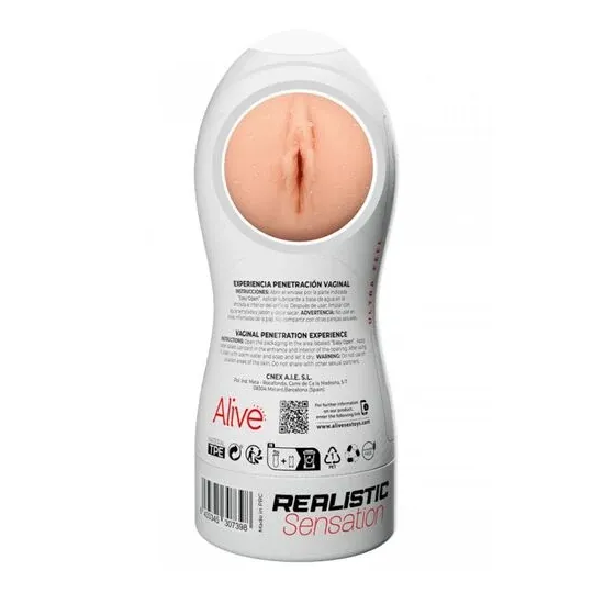 Realistic male masturbator size L by ALIVE, flesh color, ultra-soft TPE material, vaginal opening for penetration simulation