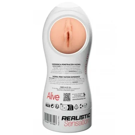 Realistic male masturbator size L by ALIVE, flesh color, ultra-soft TPE material, vaginal opening for penetration simulation
