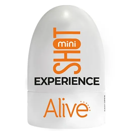 Vista d'insieme del mini masturbatore compatto ALIVE color carne, design discreto e portatile.