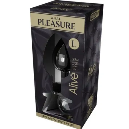 Mini metal anal plug black size L from ALIVE with shiny diamond for anal stimulation