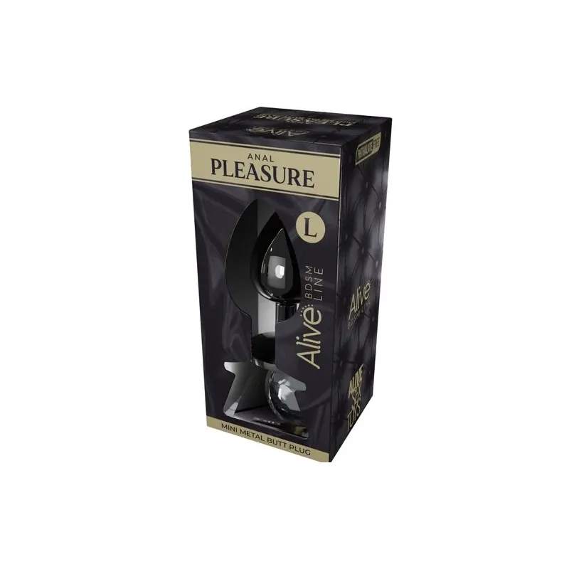 Mini plug anal de metal negro talla L de ALIVE con diamante brillante para estimulación anal