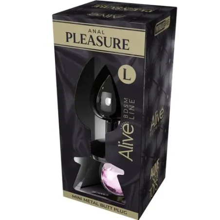 Plug anale metallo rosa taglia L ALIVE – mini plug anale con diamante lucido, impermeabile IPX8, ideale per principianti