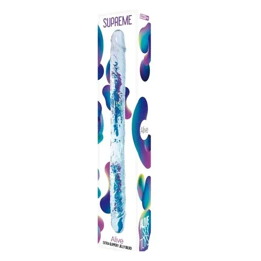 Transparent realistic dildo ALIVE Supreme 38,5 cm, dual penetration, phthalate-free jelly material