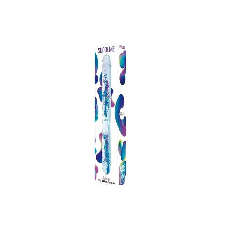 Dildo realistico trasparente ALIVE Supreme 38,5 cm, doppia penetrazione, gelatina senza ftalati