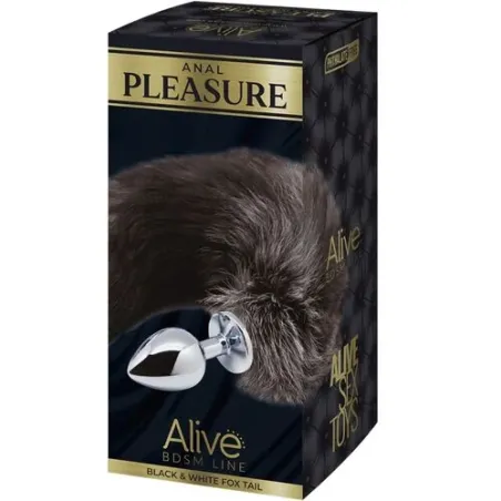 Plug anale coda di volpe metallo bianco/nero taglia S ALIVE – vista d'insieme