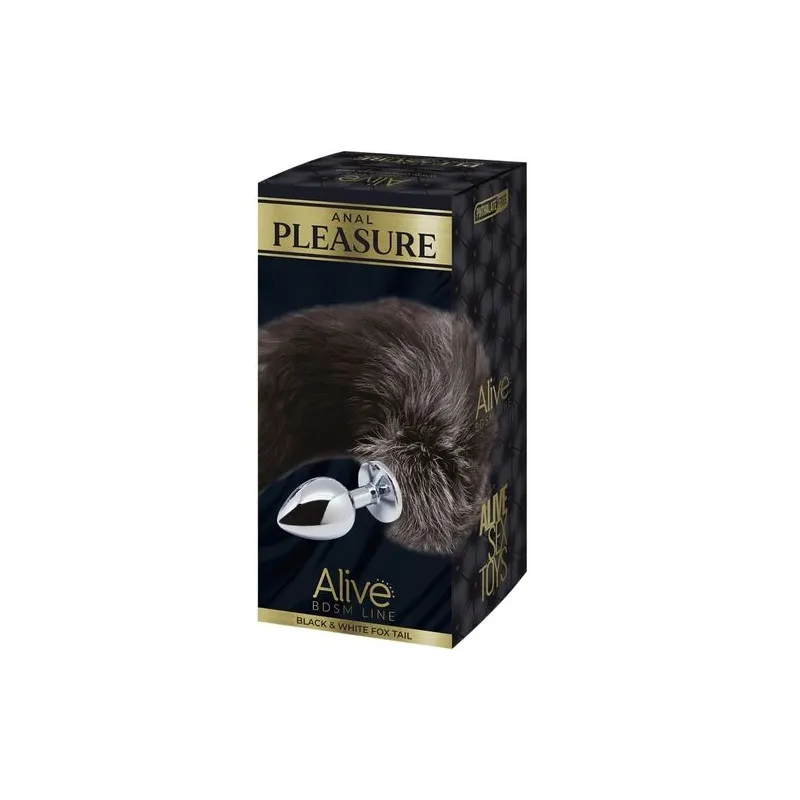 Plug anale coda di volpe metallo bianco/nero taglia S ALIVE – vista d'insieme