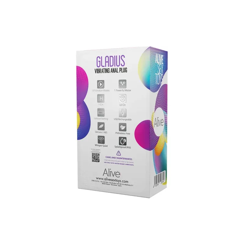 Wiederaufladbarer Vibrations-Analplug Gladius aus schwarzem Silikon - Marke ALIVE