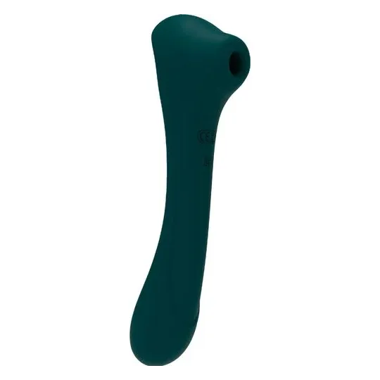 Vibrador ALIVE azul verdoso vista frontal con succión y 10 modos" }, "2635": { "fr": "Vibromasseur ALIVE bleu-vert vue latérale,