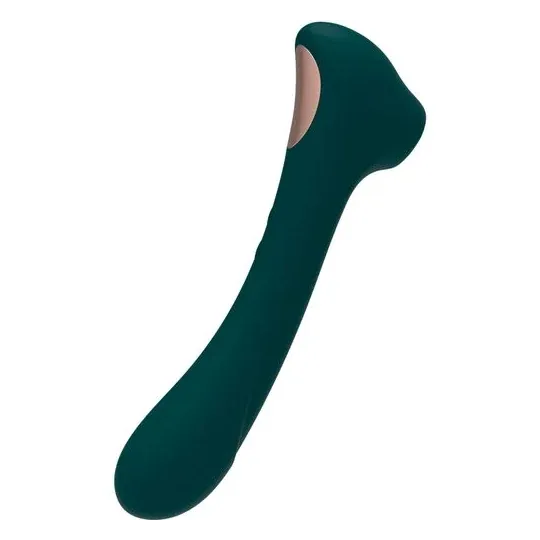 Vibratore ALIVE blu-verde vista frontale con suzione e 10 modalità