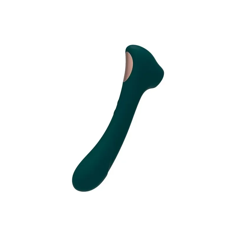 Vibratore ALIVE blu-verde vista frontale con suzione e 10 modalità