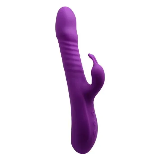 Purple silent heating rabbit vibrator ALIVE – front view of silicone toy
