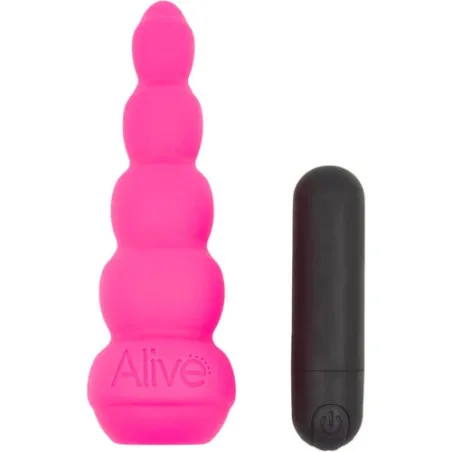 Rechargeable anal stimulator pink ALIVE 10 modes silicone front view