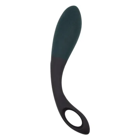 Stimolatore anale ergonomico Alive Black Heart in silicone nero con cuore verde acqua, vista frontale.