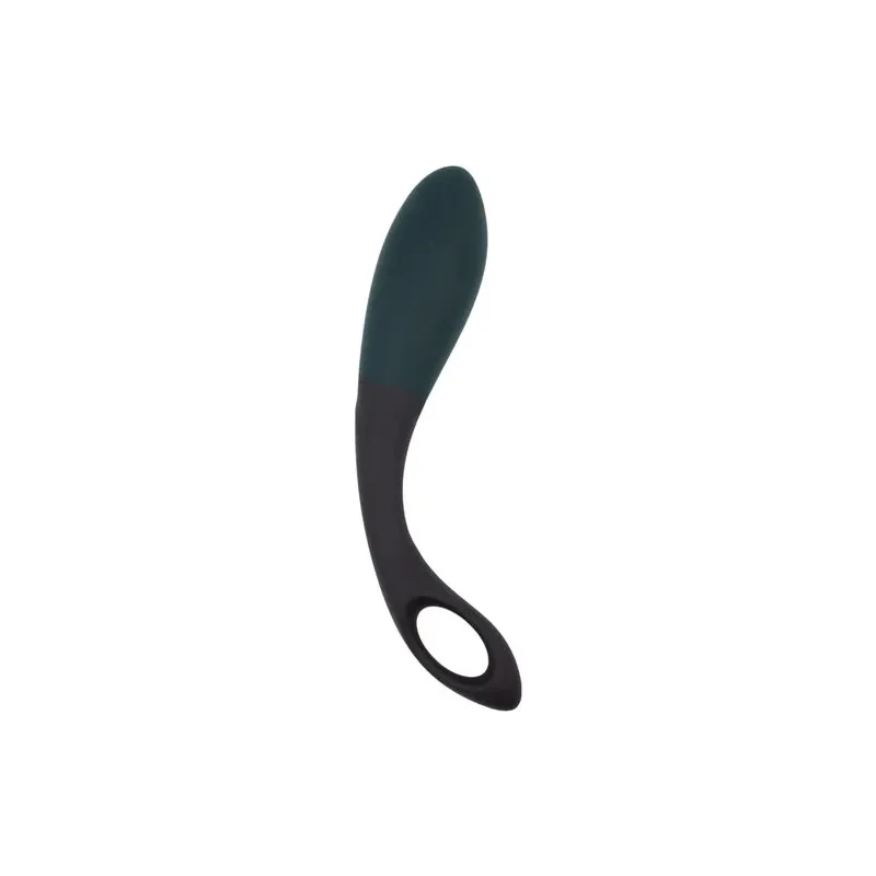 Estimulador anal ergonómico Alive Black Heart de silicona negra con corazón verde azulado, vista frontal." } }, { "image_id": 26
