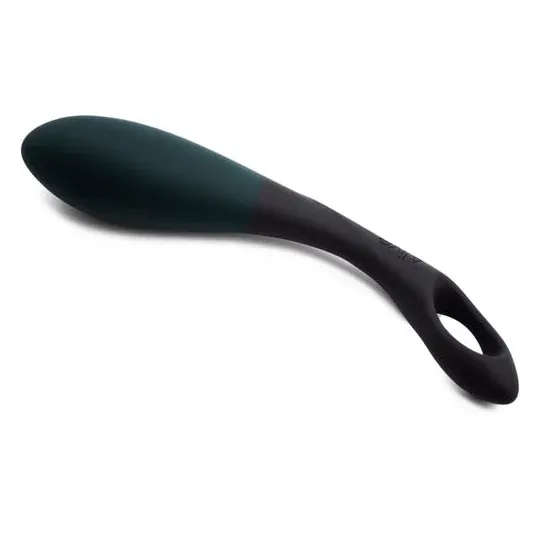 Ergonomischer Analstimulator Alive Black Heart aus schwarzem Silikon mit blaugrünem Herz, Vorderansicht.