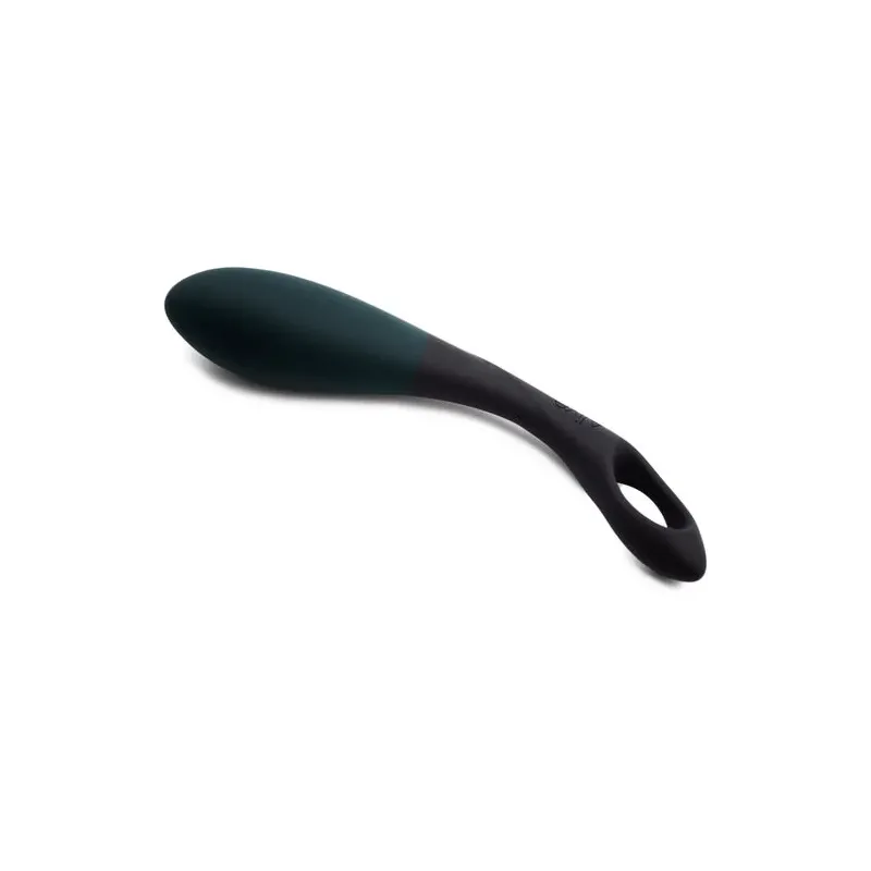 Ergonomischer Analstimulator Alive Black Heart aus schwarzem Silikon mit blaugrünem Herz, Vorderansicht.