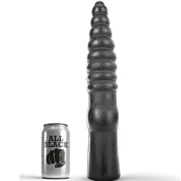Dildo scanalato nero 33 cm di All Black – vista d’insieme del lungo giocattolo anale