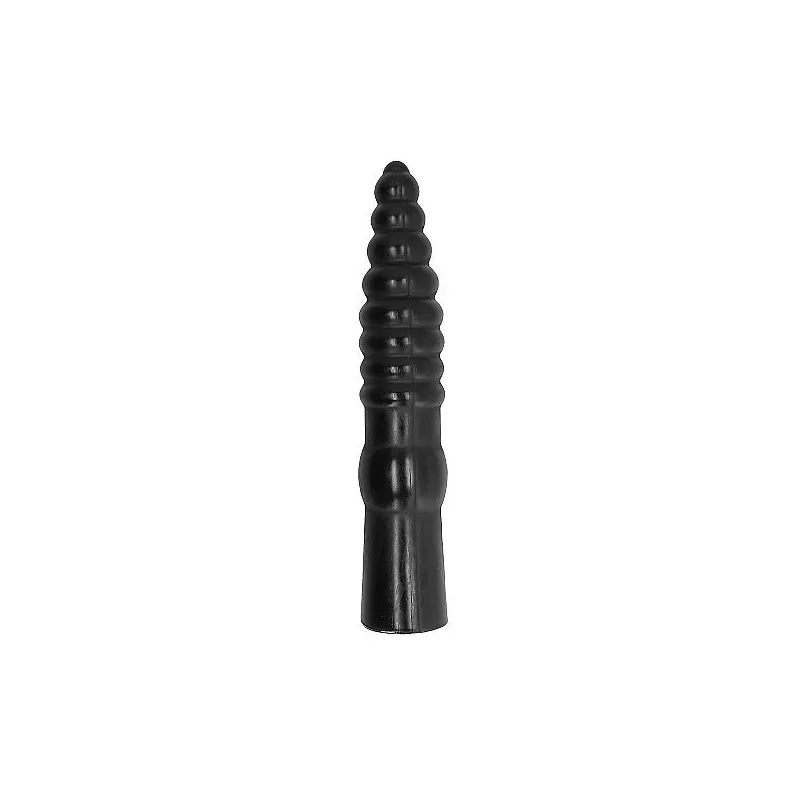 Dildo scanalato nero 33 cm di All Black – vista d’insieme del lungo giocattolo anale