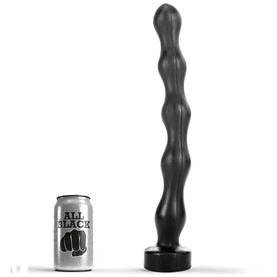 Graduated anal beads ALL BLACK 41.5 cm, black PVC, with increasing sizes for progressive anal stimulation.