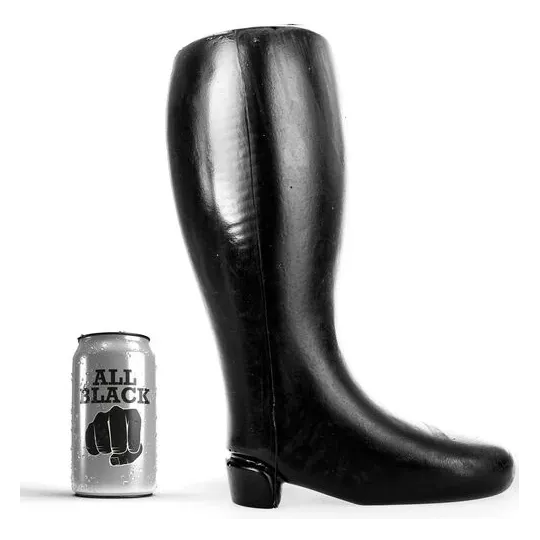 Großer weicher Fisting-Stiefel ALL BLACK aus schwarzem TPR, Anal-Sextoy 31 cm - Frontansicht