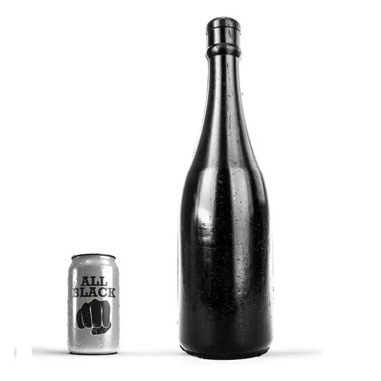 Plug anale bottiglia champagne nero ALL BLACK 39,5 cm - vista frontale del giocattolo anale