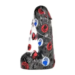 Dildo nero ALL BLACK 19 cm morbido flessibile PVC leggermente venato vista frontale per adulti
