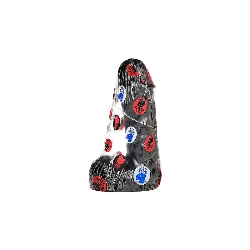 Gode noir ALL BLACK 19 cm doux flexible PVC légèrement veiné vue frontale pour adulte