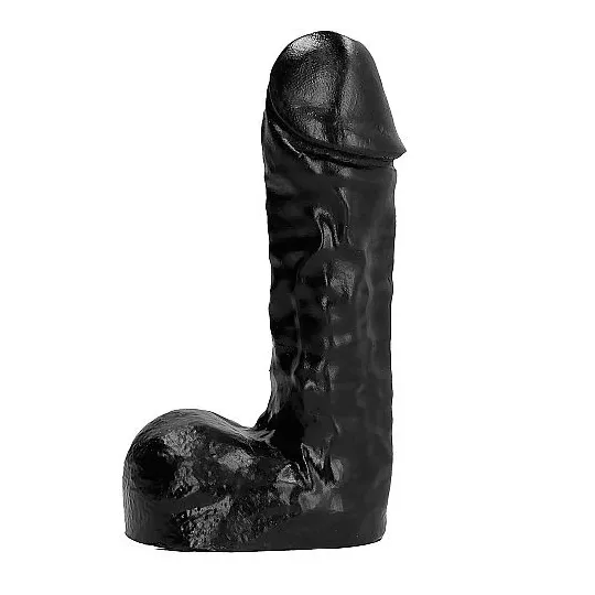 Black dildo ALL BLACK 19 cm soft flexible PVC slightly veined front view for adults