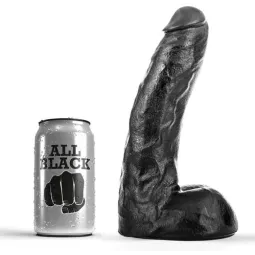Gode ALL BLACK 22 cm noir veiné flexible – vue d'ensemble du dildo en PVC