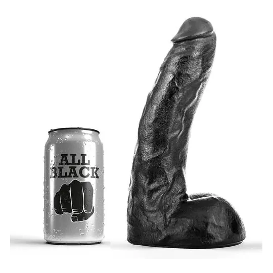 Dildo ALL BLACK 22 cm schwarz geädert flexibel – Gesamtansicht des PVC-Dildos