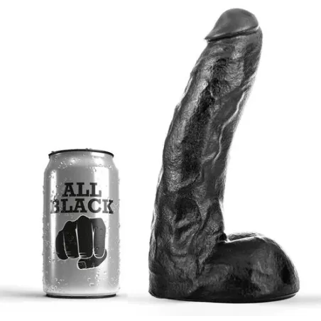 ALL BLACK 22 cm black veined flexible dildo – overall view of PVC dildo