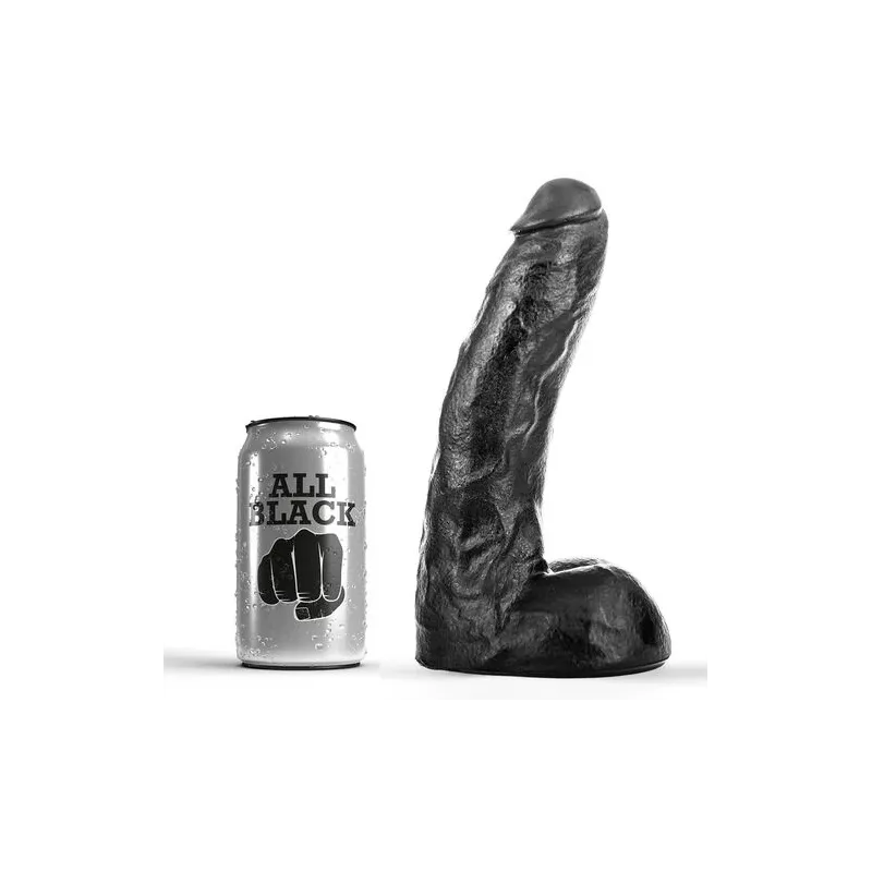 ALL BLACK 22 cm black veined flexible dildo – overall view of PVC dildo