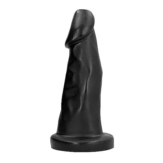 Gode ALL BLACK noir 27 cm en PVC hypoallergénique – tige courbée sur fond blanc