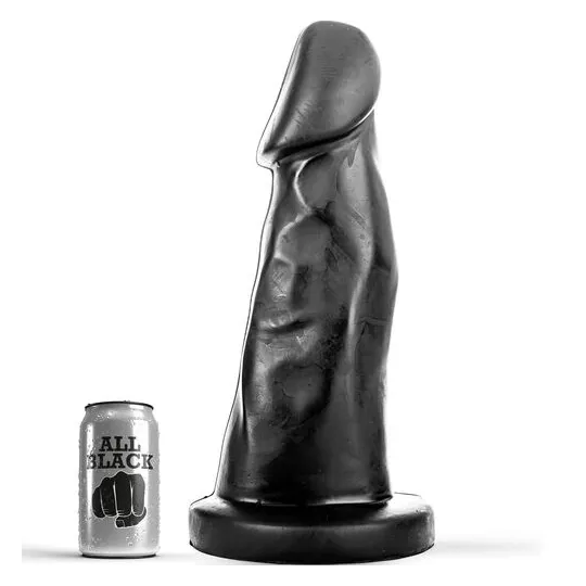 ALL BLACK black dildo 27 cm PVC hypoallergenic – curved shaft on white background