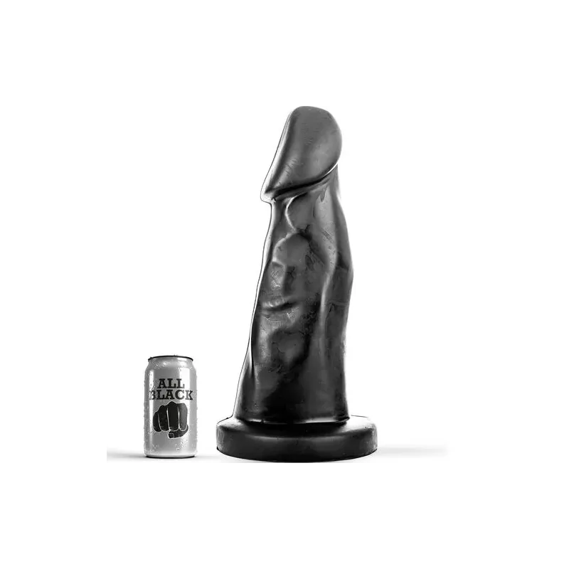 Gode ALL BLACK noir 27 cm en PVC hypoallergénique – tige courbée sur fond blanc