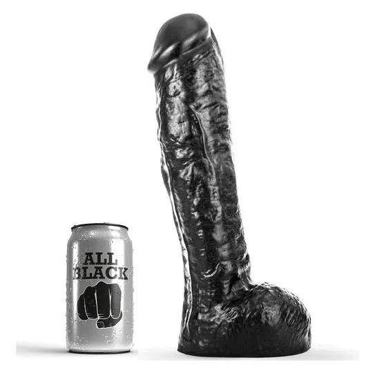 Dildo spesso venato nero 29 cm di ALL BLACK - giocattolo sessuale realistico con texture