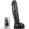 Gode épais et veiné noir de 29 cm de la marque ALL BLACK - jouet intime réaliste et texturé