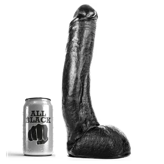Dildo curvo ultra morbido 29 cm nero di ALL BLACK con testicoli realistici