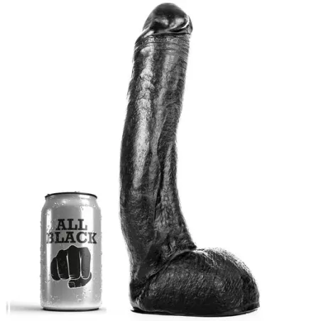 Black curved ultra-soft dildo 29 cm by ALL BLACK with realistic testicles for pleasure